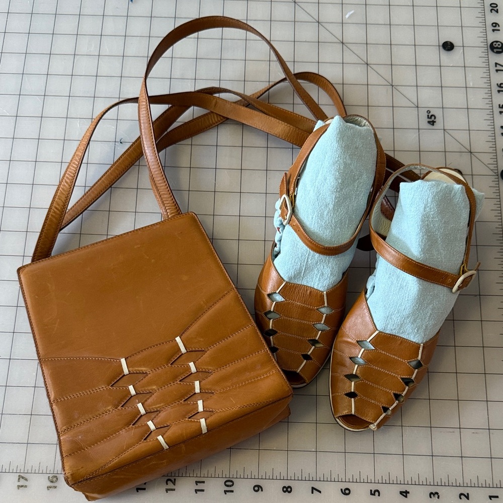 Bruno Magli Brown Leather Women's Heels (39) and Matching Bag